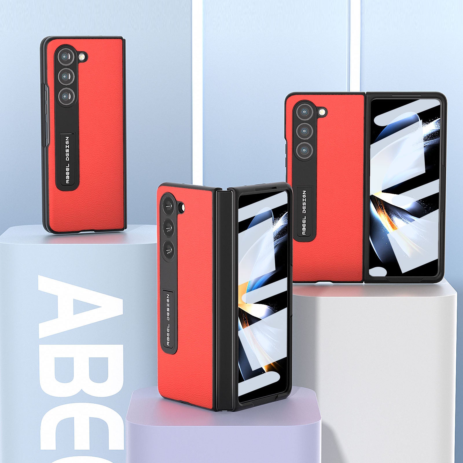 ABEEL For Samsung Galaxy Z Fold5 5G Genuine Cow Leather PC Back Cover Litchi Texture Kickstand Phone Case with Front Screen Film ABEEL For Samsung Galaxy Z Fold5 5G Genuine Cow Leather PC Back Cover Litchi Texture Kickstand Phone Case with Front Screen Film